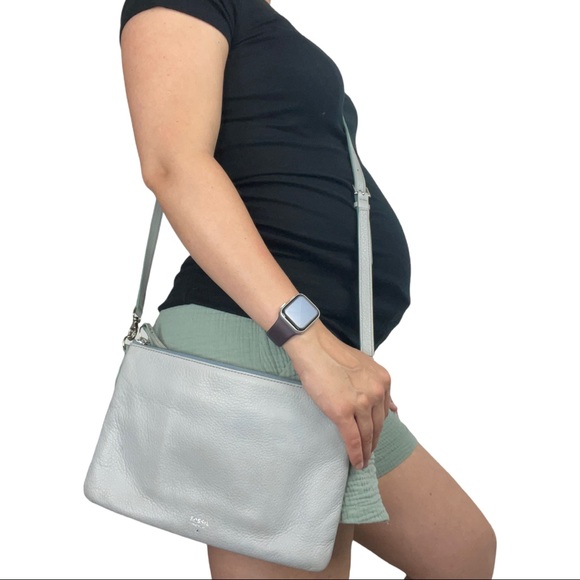 Fossil Blue Gray Sydney Leather Crossbody Bag Purse - Picture 11 of 11
